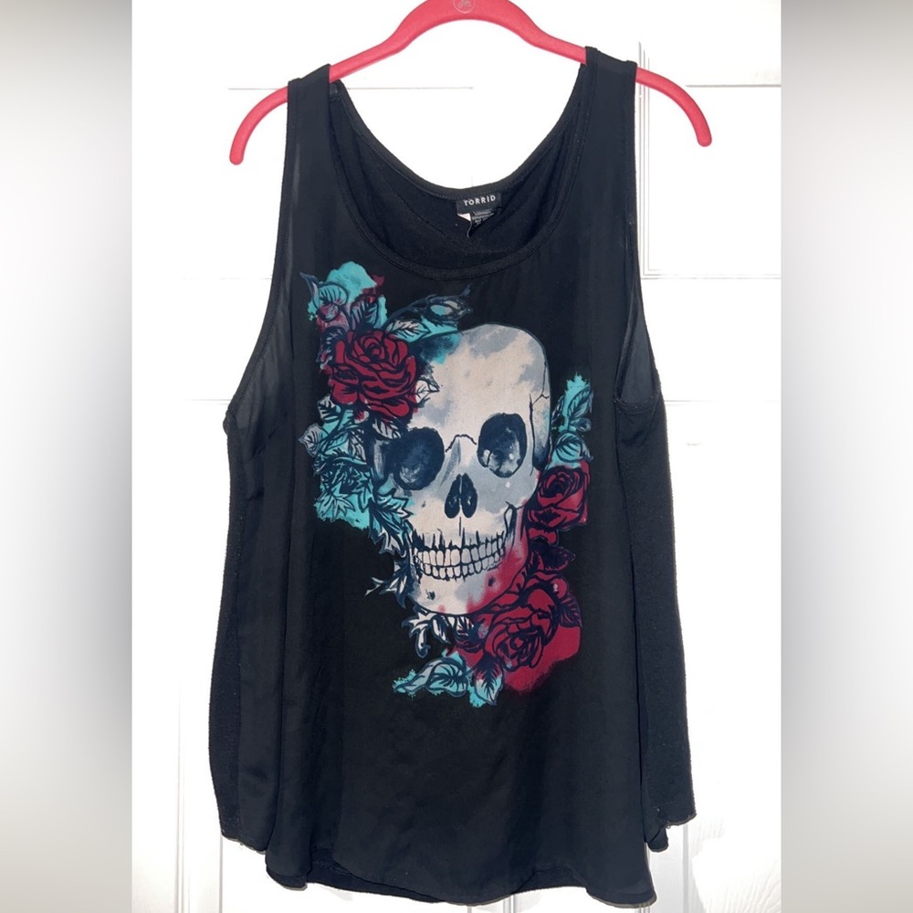 Torrid size 1 sheer front tank top with skull and flowers